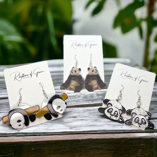 Panda Earrings - Panda Jewelry, Handmade Earrings, Handmade Jewelry, Animal Earrings, Animal Jewelry, Giant Panda, Panda Bear, Bamboo