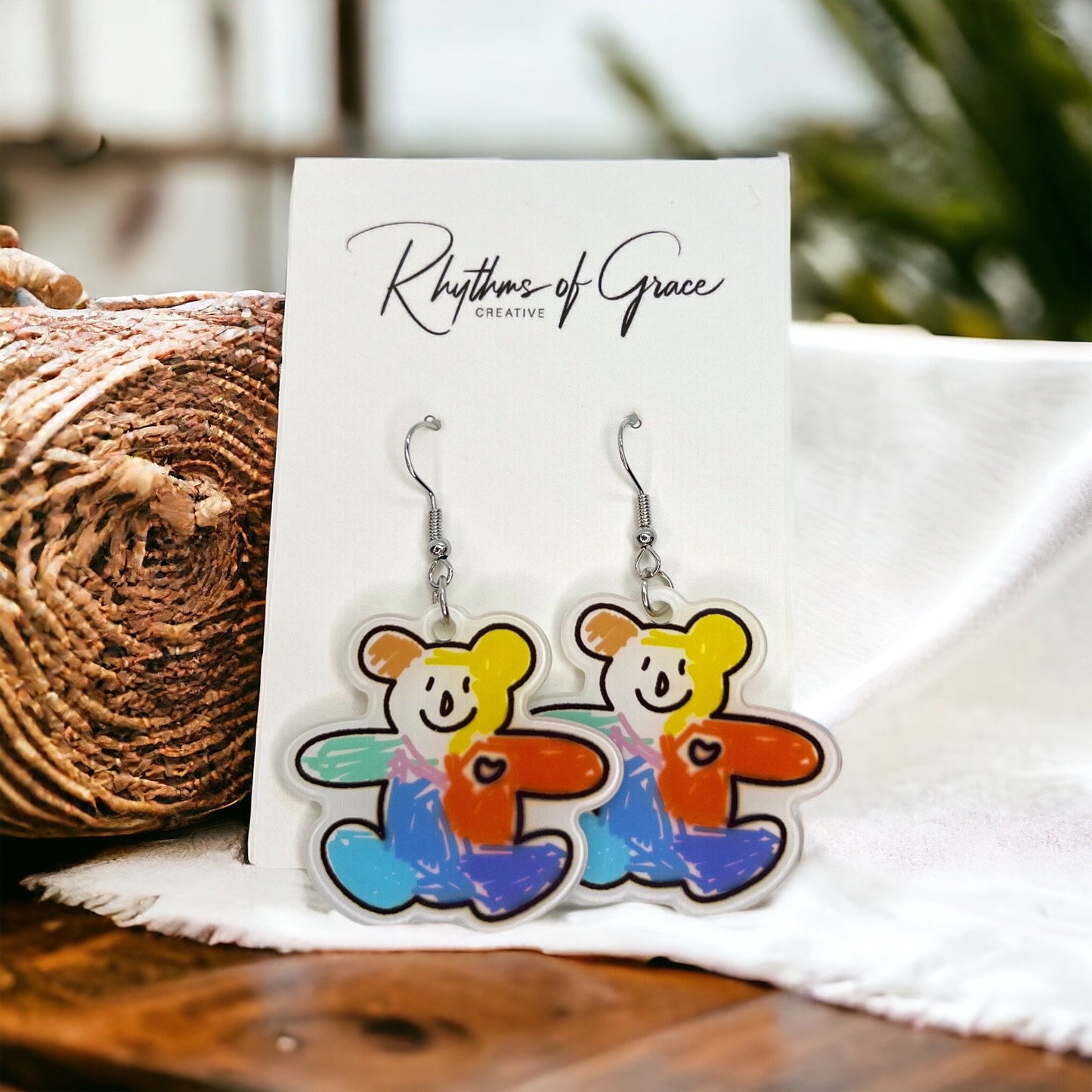 Teddy Bear Earrings - Teddy Bear Jewelry, Handmade Earrings, Daycare Teacher, Animal Earrings, Kindergarten Teacher, Stuffed Animal
