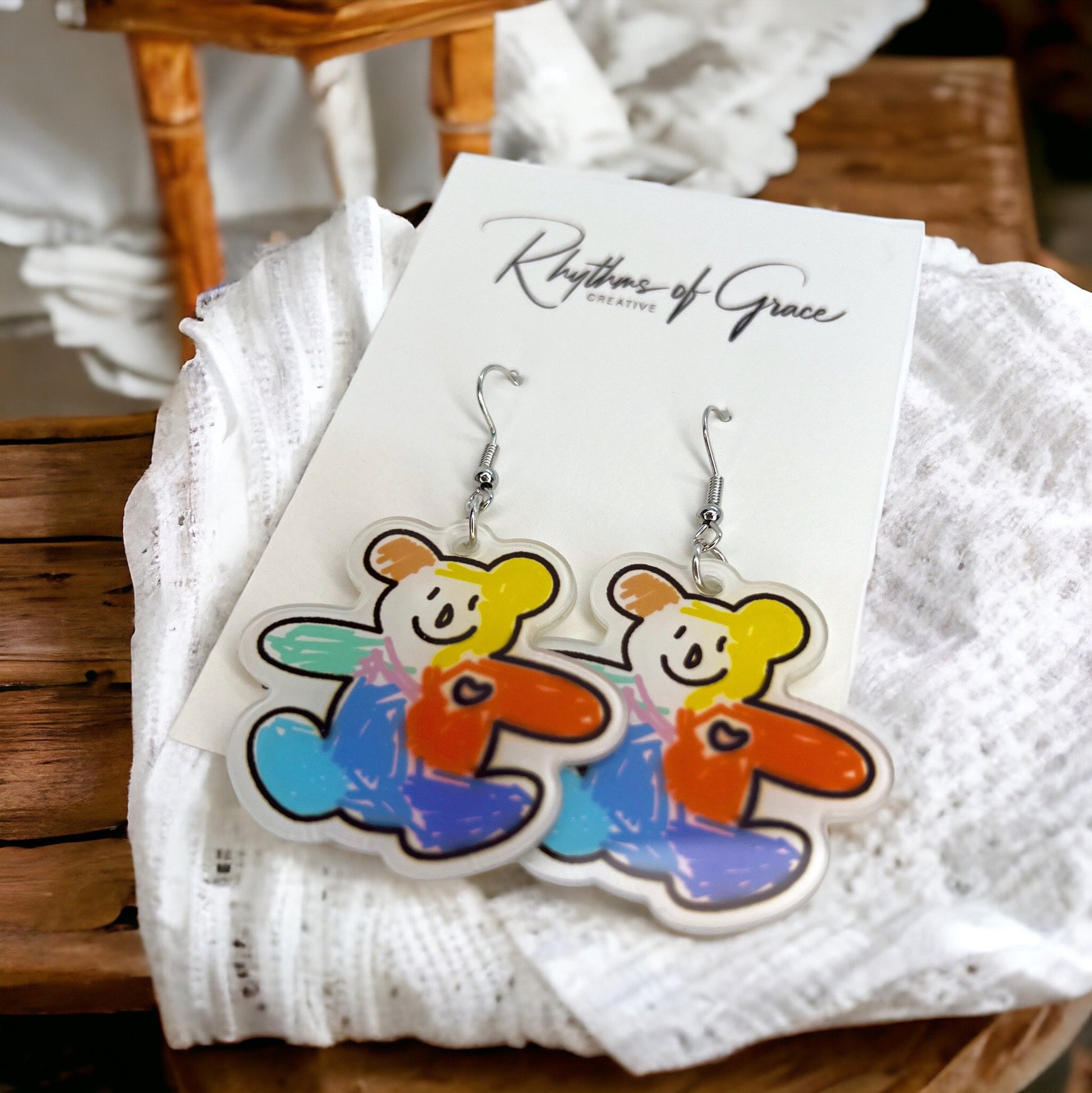 Teddy Bear Earrings - Teddy Bear Jewelry, Handmade Earrings, Daycare Teacher, Animal Earrings, Kindergarten Teacher, Stuffed Animal