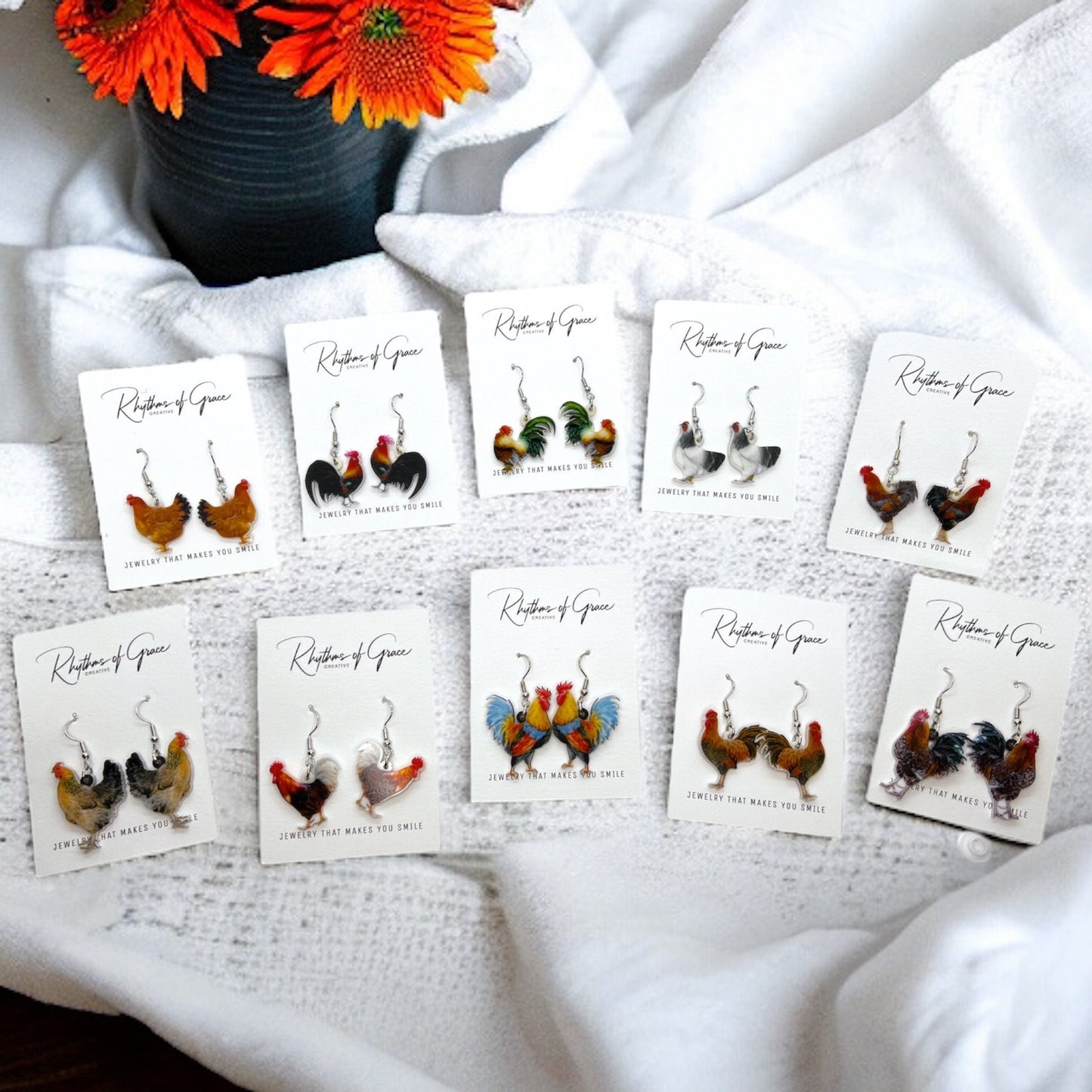 Rooster Earrings - Rooster Jewelry, Handmade Earrings, Handmade Jewelry, Animal Earrings, Animal Jewelry, Chicken Earrings, Chicken Mom