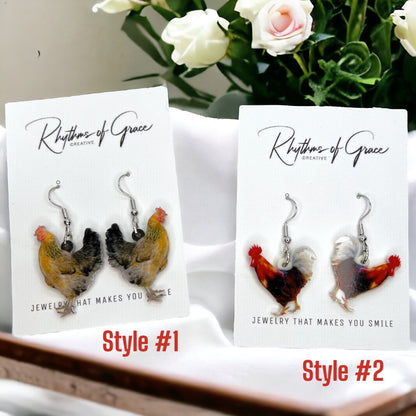 Rooster Earrings - Rooster Jewelry, Handmade Earrings, Handmade Jewelry, Animal Earrings, Animal Jewelry, Chicken Earrings, Chicken Mom