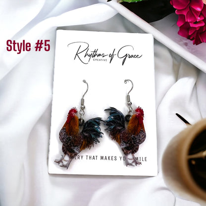 Rooster Earrings - Rooster Jewelry, Handmade Earrings, Handmade Jewelry, Animal Earrings, Animal Jewelry, Chicken Earrings, Chicken Mom