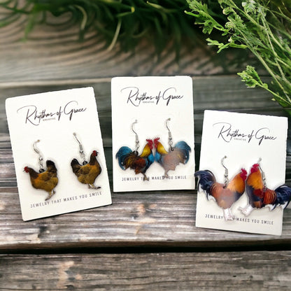 Rooster Earrings - Rooster Jewelry, Handmade Earrings, Handmade Jewelry, Animal Earrings, Animal Jewelry, Chicken Earrings, Chicken Mom