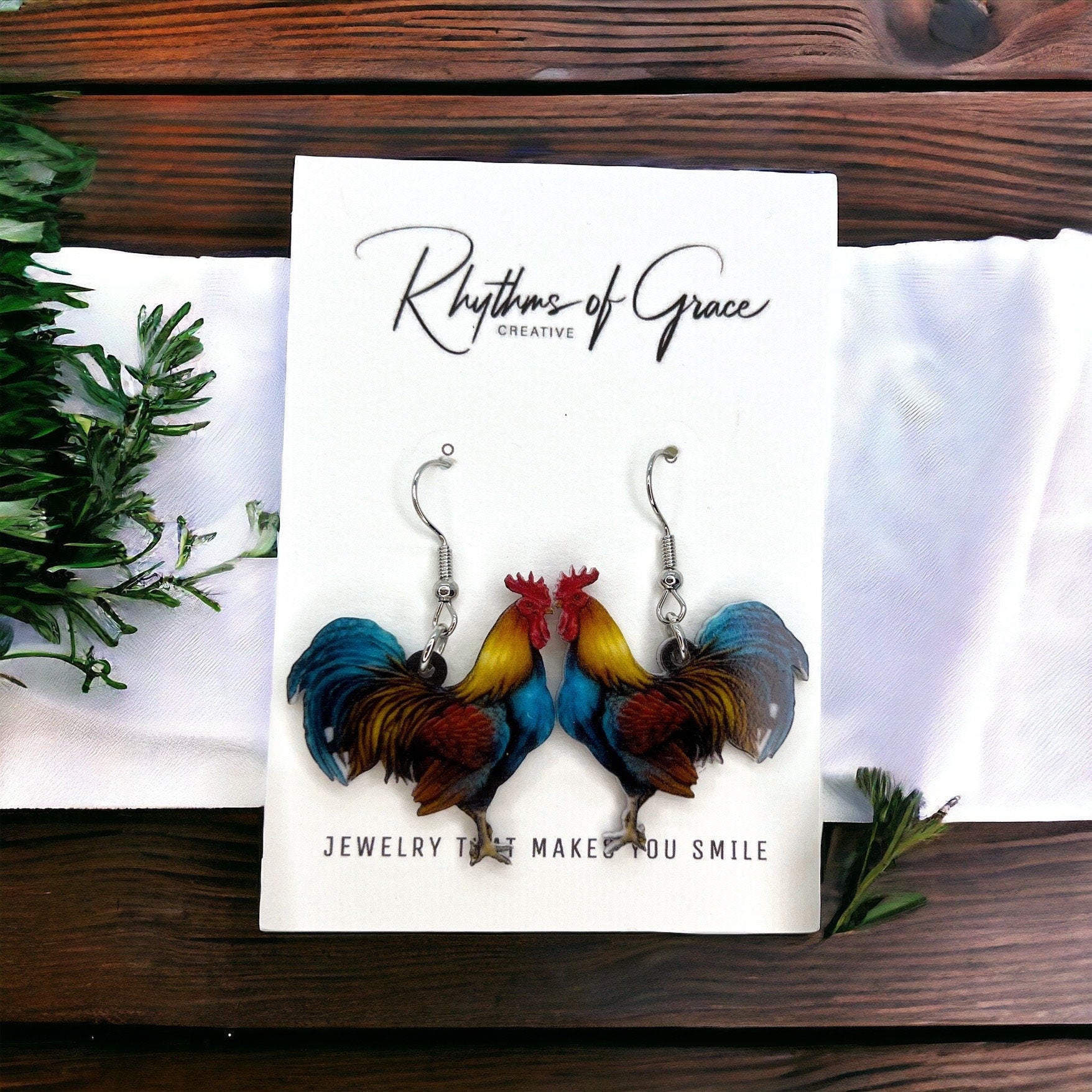 Rooster Earrings - Rooster Jewelry, Handmade Earrings, Handmade Jewelry, Animal Earrings, Animal Jewelry, Chicken Earrings, Chicken Mom