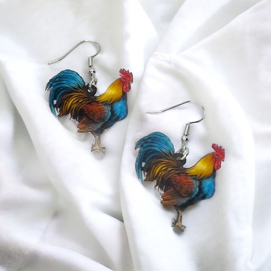 Rooster Earrings - Rooster Jewelry, Handmade Earrings, Handmade Jewelry, Animal Earrings, Animal Jewelry, Chicken Earrings, Chicken Mom