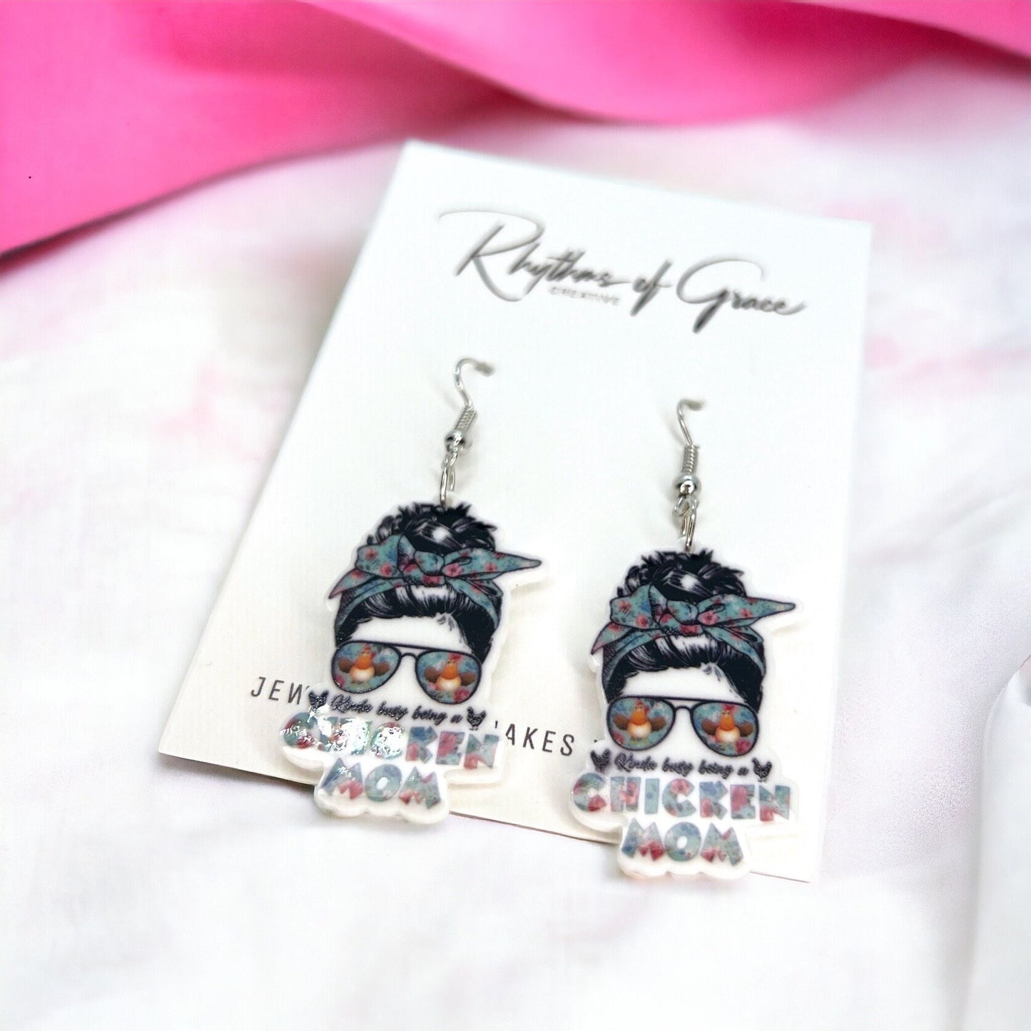 Chicken Mom Earrings - Rooster Jewelry, Handmade Earrings, Handmade Jewelry, Animal Earrings, Animal Jewelry, Chicken Earrings, Chicken Mom