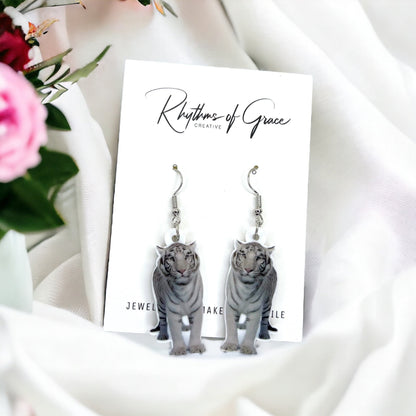 White Tiger Earrings - Tiger Jewelry, Handmade Earrings, Handmade Jewelry, Animal Earrings, Tiger Football, Animal Jewelry, Tigers