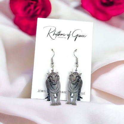 White Tiger Earrings - Tiger Jewelry, Handmade Earrings, Handmade Jewelry, Animal Earrings, Tiger Football, Animal Jewelry, Tigers
