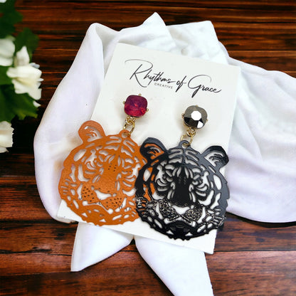 Tiger Earrings - Tiger Jewelry, Handmade Earrings, Handmade Jewelry, Animal Earrings, Tiger Football, Animal Jewelry, Orange and Black