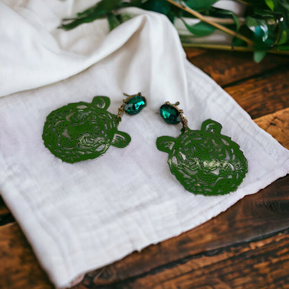 Tiger Earrings - Tiger Jewelry, Handmade Earrings, Handmade Jewelry, Animal Earrings, Tiger Football, Animal Jewelry, Green Earrings