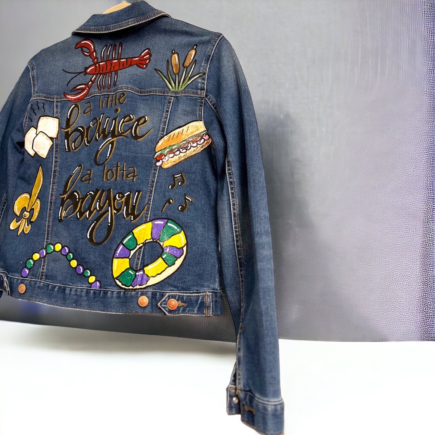 Mardi Gras Jean Hand Painted Jacket, Mardi Gras, Painted Jean Jacket, New Orleans, Bayou Boujee, Purple Green Gold, Parade Outfit, Cajun