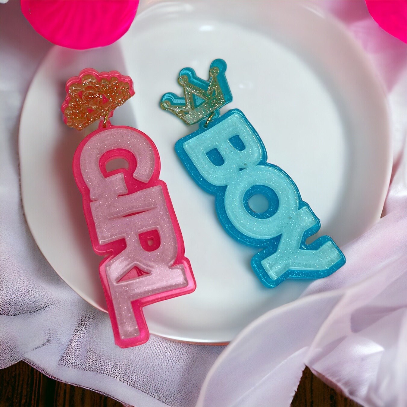 Gender Reveal Earrings - Baby Shower, New Mom, Mother’s Day, Mom Earrings, Momma Earrings, Mama Earrings, Team Pink, Team Blue, Pink or Blue
