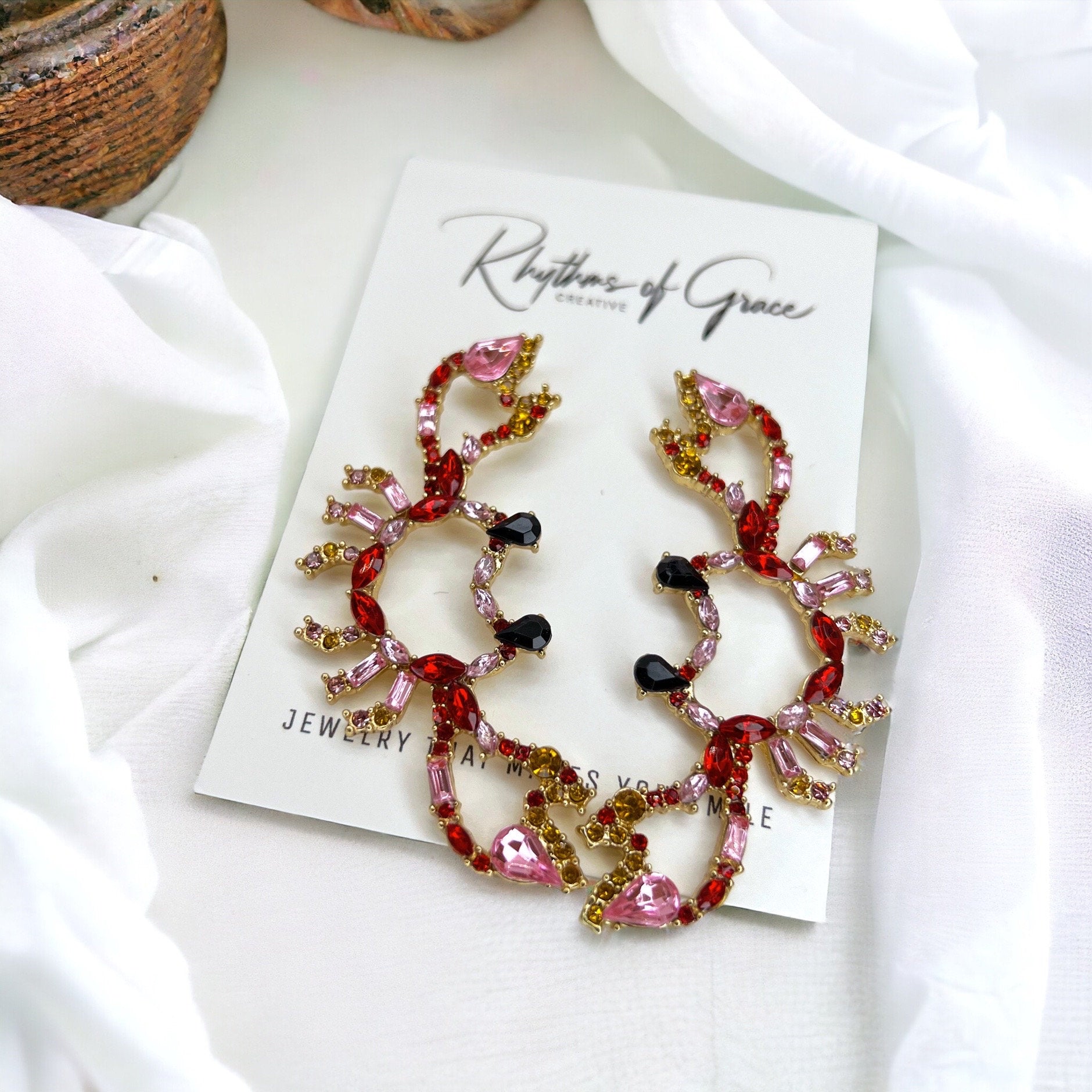 Crab Earrings - Crab Jewelry, Handmade Earrings, Rhinestone Crab, Animal Earrings, Animal Jewelry, Stud Earrings, Animal Studs, Blue Crab