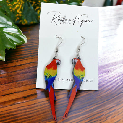 Parrot Earrings - Parrot Jewelry, Handmade Earrings, Macaw Earrings, Animal Earrings, Animal Jewelry, Bird Earrings, Tropical Bird, Island