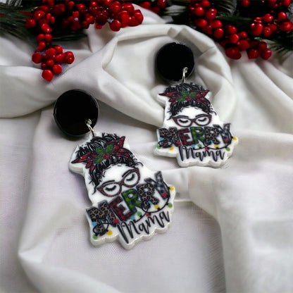 Merry Mama Earrings - Handmade Earrings, Baby Shower, New Mom, Mother’s Day, Mom Earrings, Momma Earrings, Christmas Mom, Christmas Earrings