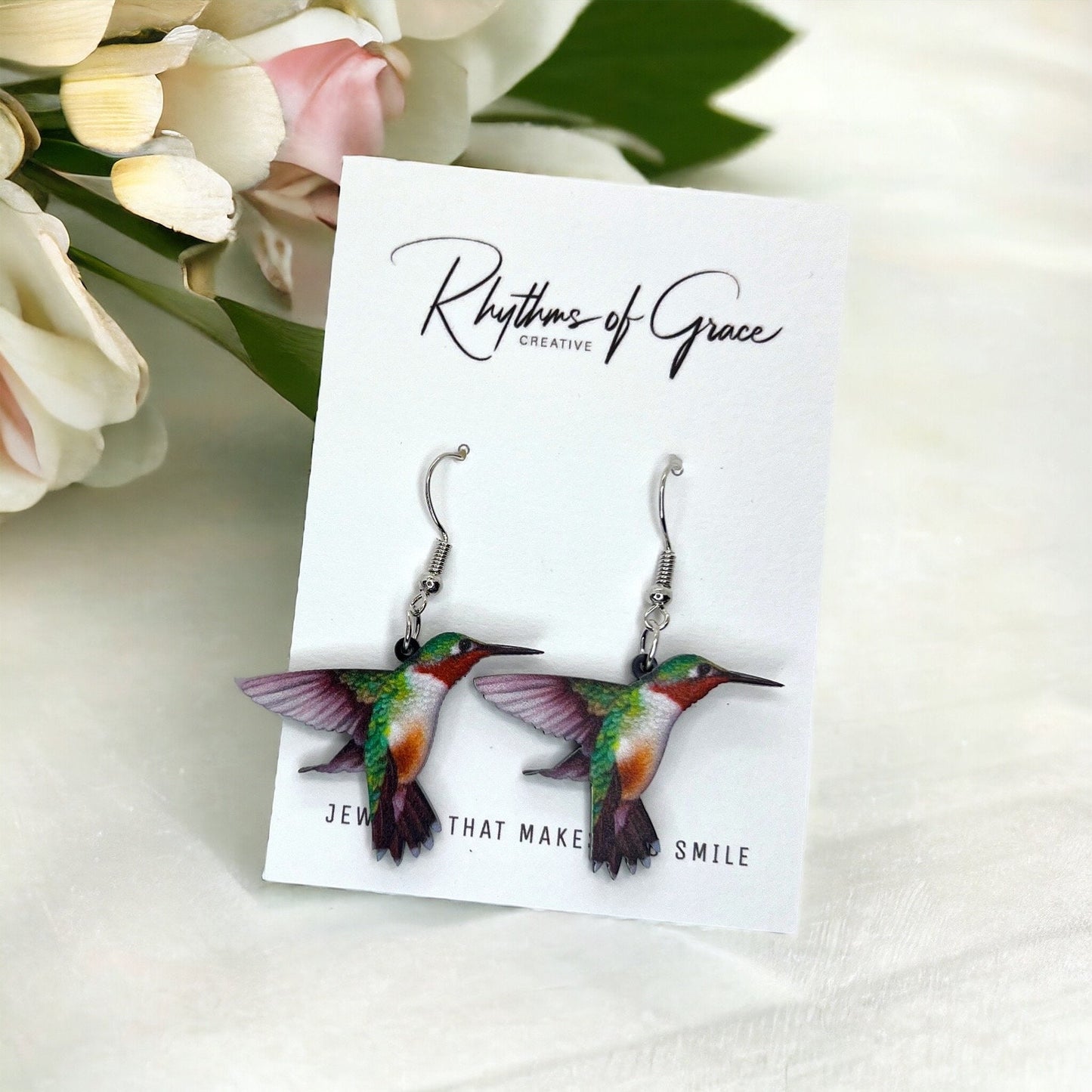 Hummingbird Earrings - Hummingbird Jewelry, Handmade Earrings, Handmade Jewelry, Animal Earrings, Animal Jewelry, Hummingbirds, Red Throat