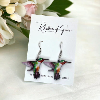 Hummingbird Earrings - Hummingbird Jewelry, Handmade Earrings, Handmade Jewelry, Animal Earrings, Animal Jewelry, Hummingbirds, Red Throat
