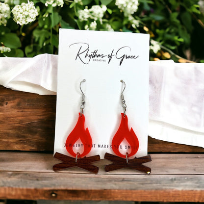 Campfire Earrings, Campfire Jewelry, Handmade Earrings, Handmade Jewelry, Fire Earrings, Campfire Accessories, Gone Camping, Camping Earring