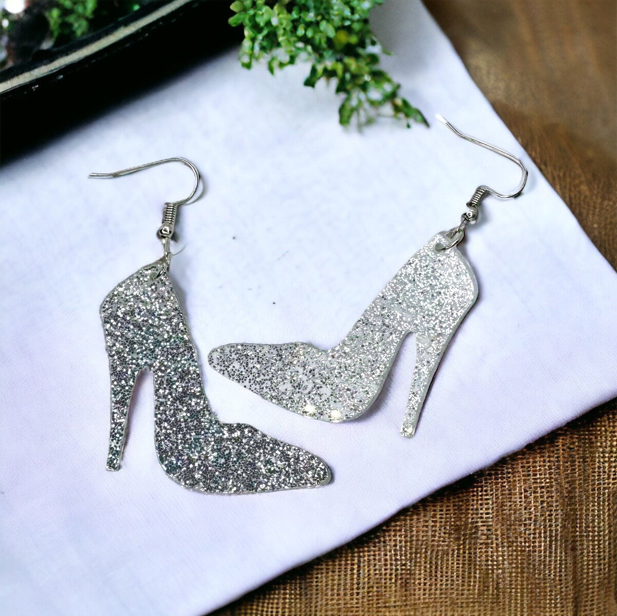High Heel Earrings, High Heel Jewelry, Dangle Earrings, Handmade Earrings, Stilleto Earrings, Glass Slipper, Silver Shoe, Shoe Earrings