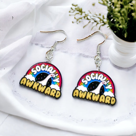 Socially Awkward Earrings - Handmade Earrings, Introvert Jewelry, Introvert Gift, Funny Earrings, Sweater, Introvert Earrings, Serotonin