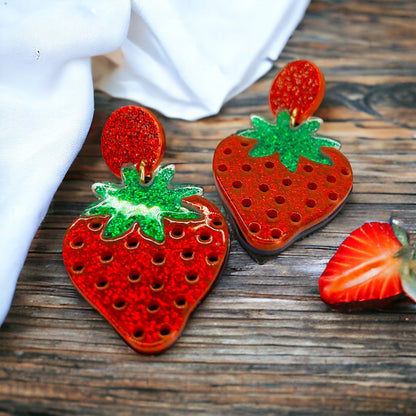 Strawberry Earrings - Strawberry Jewelry, Dangle Earrings, Fruit Earrings, Plant Lady, Handmade Earrings, Strawberry Festival, Strawberries