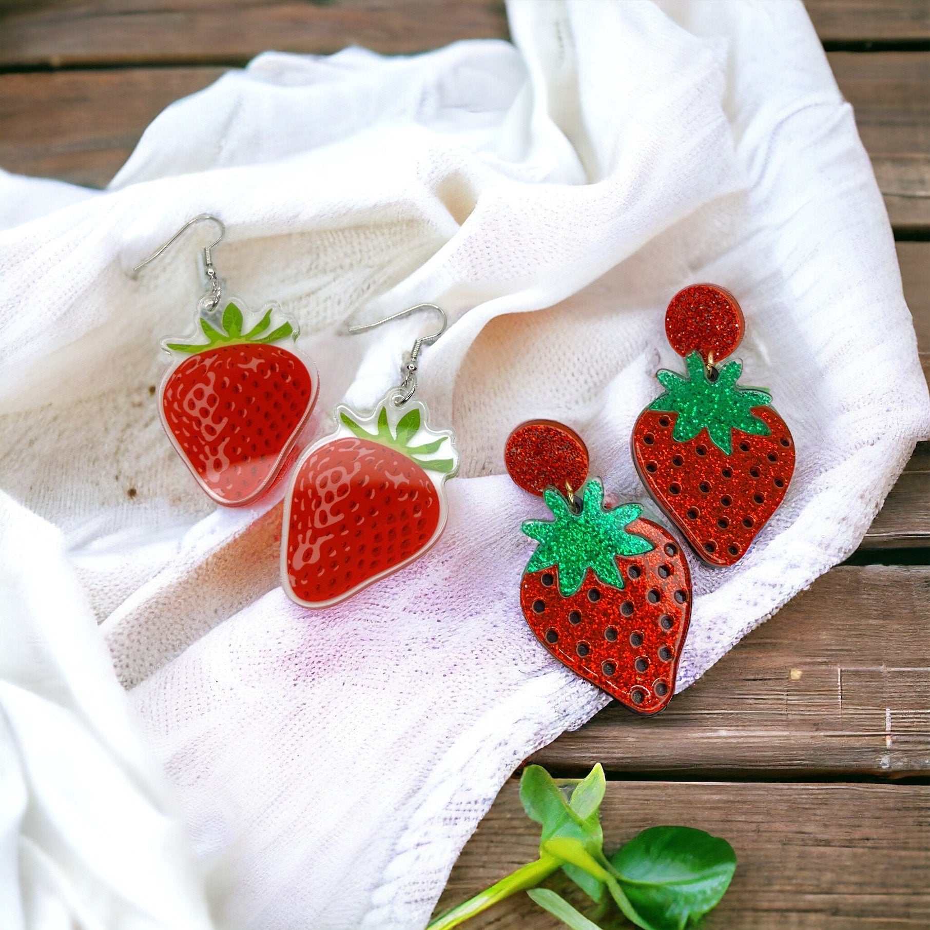 Strawberry Earrings - Strawberry Jewelry, Dangle Earrings, Fruit Earrings, Plant Lady, Handmade Earrings, Strawberry Festival, Strawberries