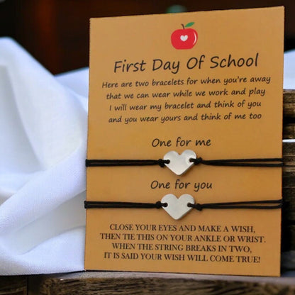 First Day of School Bracelet - Friendship Bracelet, Back to School, New School, Wish Bracelet, Encouragement, Parent Child Bracelet
