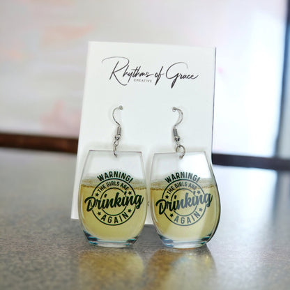 Wine Earrings - Happy Hour, Wine Down, Bachelorette Earrings, Bachelorette Accessories, Drink Earrings, Liquid Therapy, White Wine, Red Wine