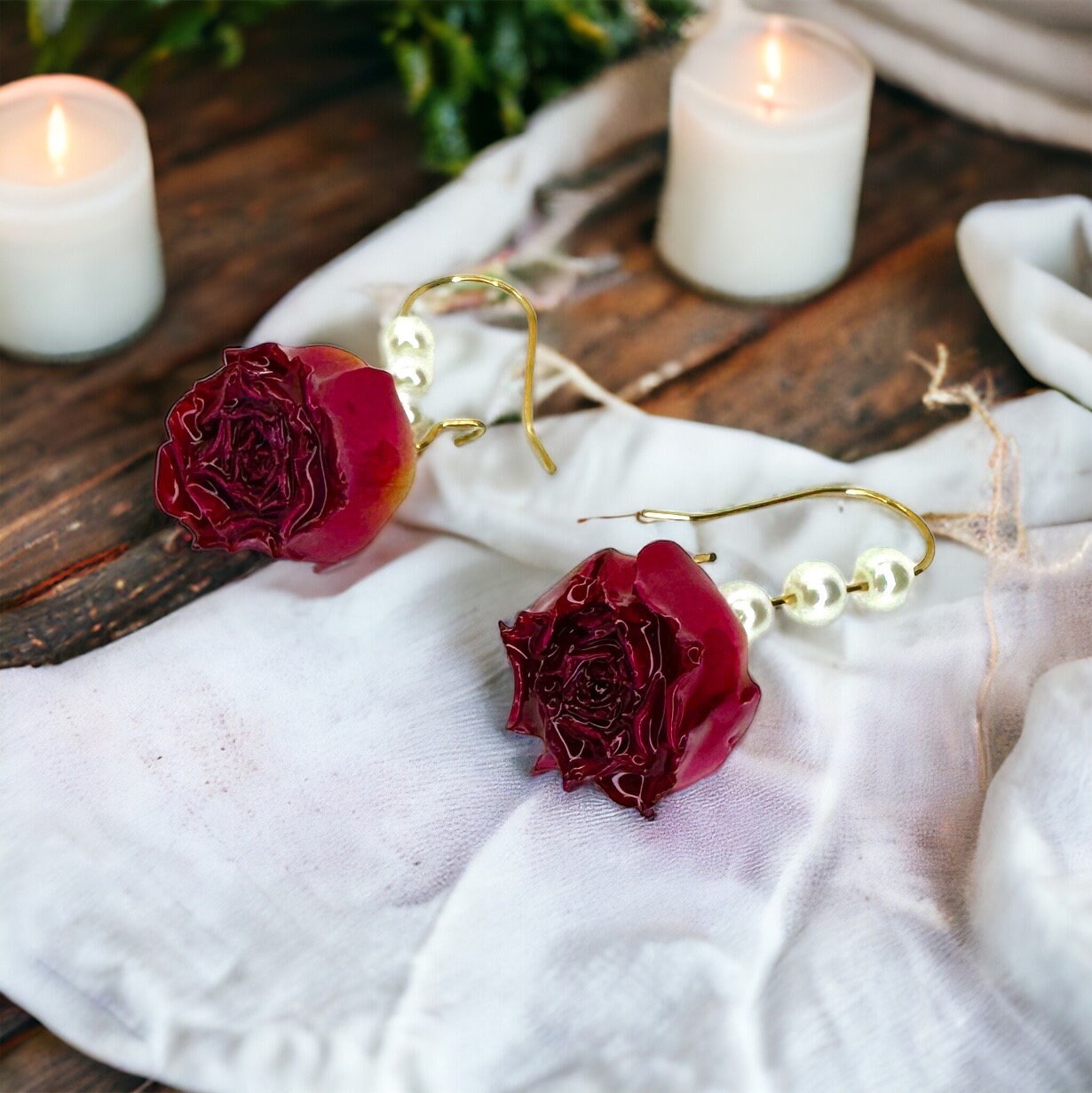 Dried Rose Earrings - Deied Flowers, Easter Earrings, Handmade Earrings, Dried Flower Earrings, Dried Flower Jewelry, Floral Accessories