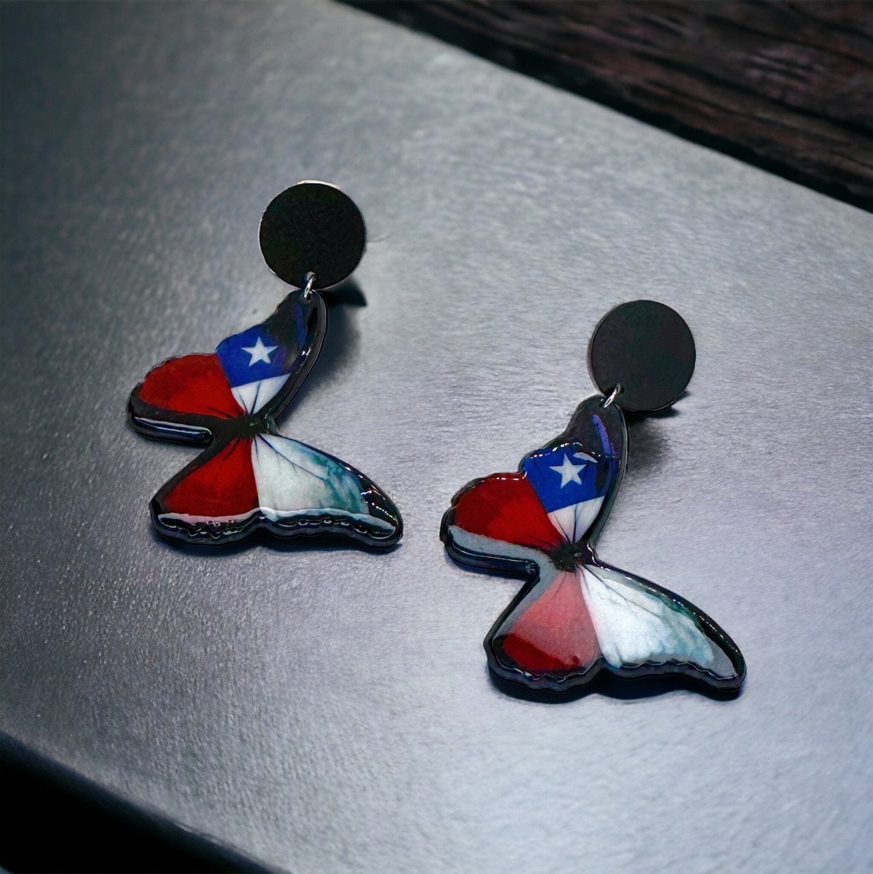 Butterfly Earrings - Handmade Earrings, Butterfly Jewelry, Butterfly Accessories, Texas Flag, Easter, American Flag, Red White and Blue