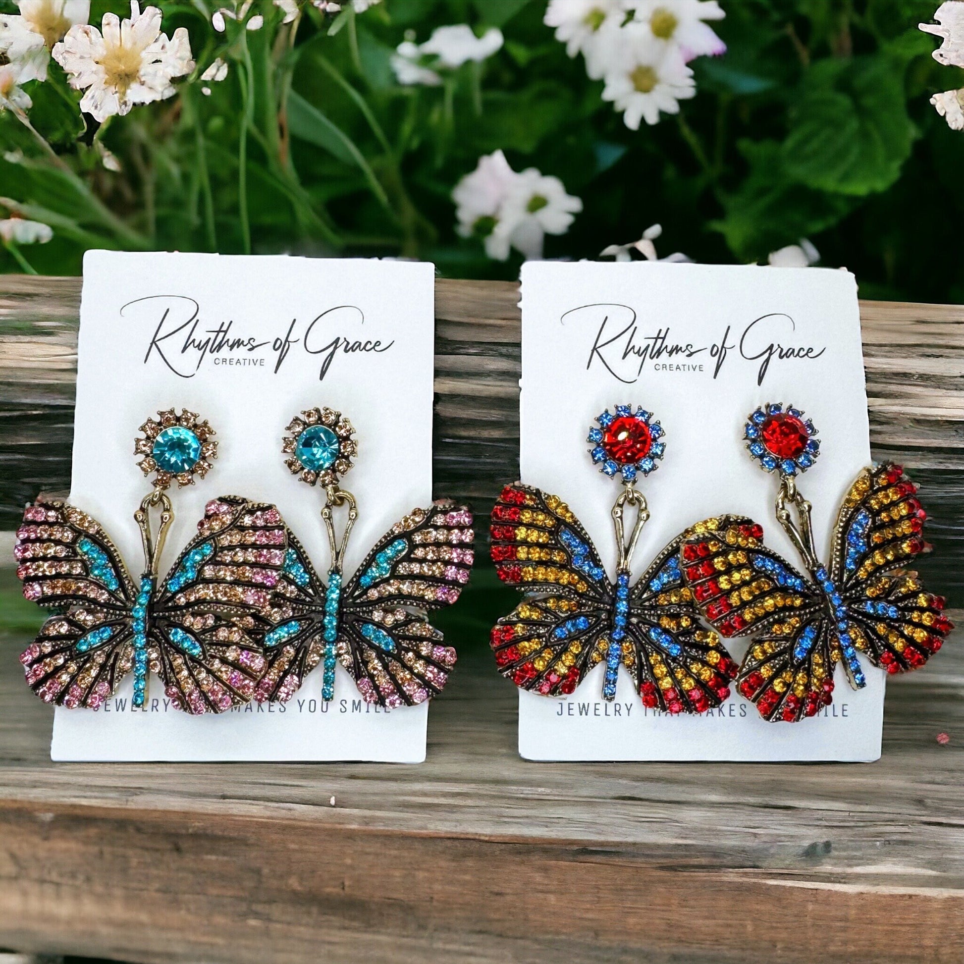 Butterfly Earrings - Easter Earrings, Rhinestone Butterfly, Butterfly Jewelry, Butterfly Accessories, Easter Accessories, Monarch Butterfly