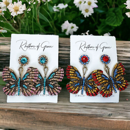 Butterfly Earrings - Easter Earrings, Rhinestone Butterfly, Butterfly Jewelry, Butterfly Accessories, Easter Accessories, Monarch Butterfly