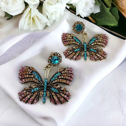 Butterfly Earrings - Easter Earrings, Rhinestone Butterfly, Butterfly Jewelry, Butterfly Accessories, Easter Accessories, Monarch Butterfly