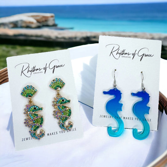 Seahorse Earrings - Seahorse Jewelry, Ocean Earrings, Seashore Earrings, Handmade Earrings, Handmade Jewelry, Animal Earrings, Ocean Animal