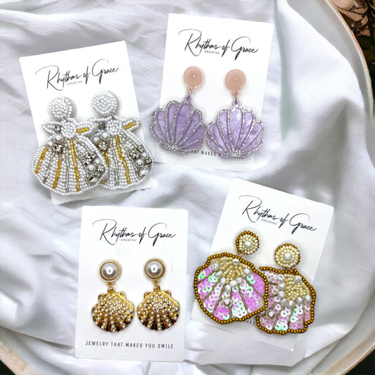 Seashell Earrings - Seashell Jewelry, Beaded Earrings, Handmade Earrings, Handmade Jewelry, Shell Earrings, Shell Jewelry, Seashore Decor